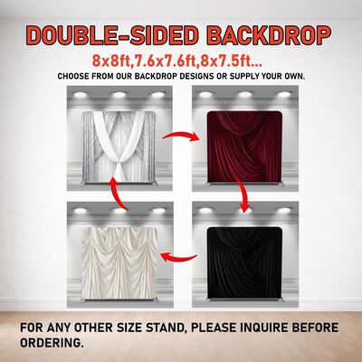 Black Curtain Double-Sided Custom Straight Tension Fabric Backdrop for Event Booth Display with Dye Sublimation Printing