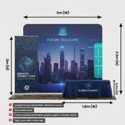 Trade Shows Booth Set with Backdrop Banner Stand Table Cover Display
