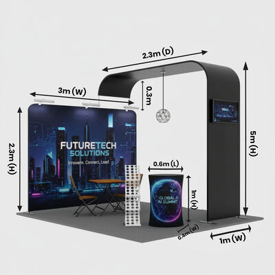 Trade Shows Booth Package with Fabric Wall Arch System Counter and TV Display