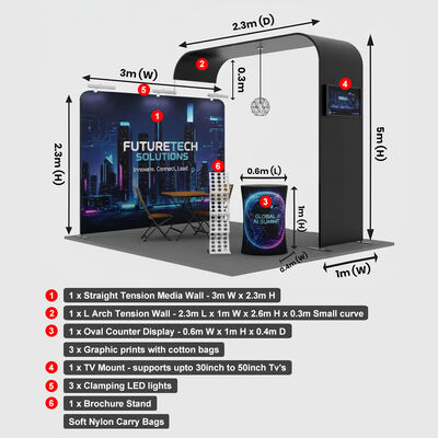 Trade Shows Booth Package with Fabric Wall Arch System Counter and TV Display