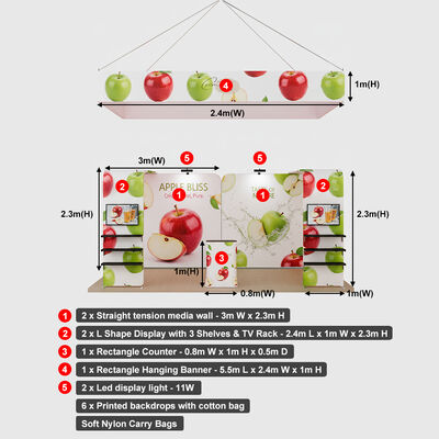 6x3m Tension Fabric Backwall Counter Combo CMYK Exhibit Booth Displays