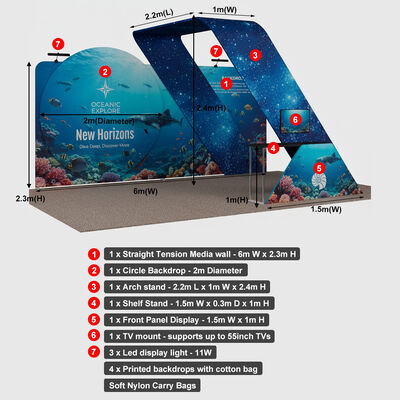 6x3m Trade Show Booth with Lightweight Aluminum Frame and High-Resolution Dye-Sublimated Fabric for Tool-Free Assembly