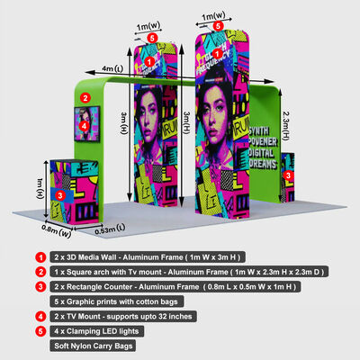 3x6m Trade Show Booth with Lightweight Aluminum Frame, Tool-Free Assembly, and Dye Sublimation Print