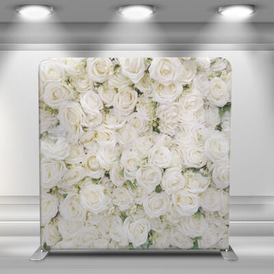 White Flower Lightweight Wedding Tension Fabric Backdrop Wall Custom Foldable Aluminum Stand