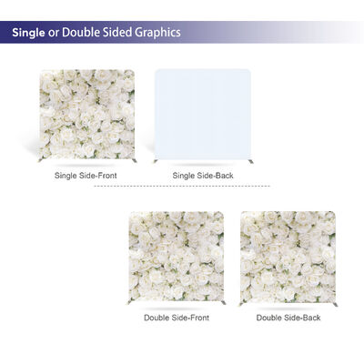 White Flower Lightweight Wedding Tension Fabric Backdrop Wall Custom Foldable Aluminum Stand