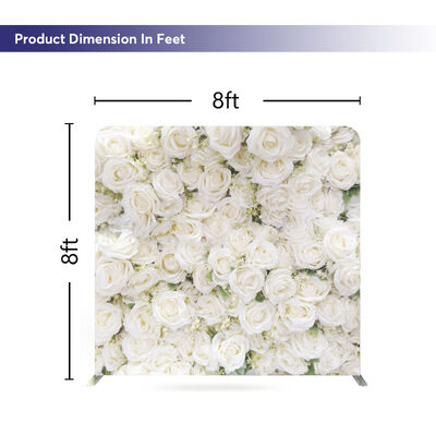 White Flower Lightweight Wedding Tension Fabric Backdrop Wall Custom Foldable Aluminum Stand