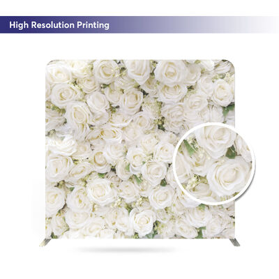 White Flower Lightweight Wedding Tension Fabric Backdrop Wall Custom Foldable Aluminum Stand