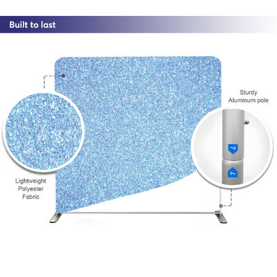 Blue Glitter Lightweight Wedding Tension Fabric Backdrop Wall Custom Foldable Aluminum Stand