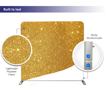 Gold Glitter Lightweight Wedding Tension Fabric Backdrop Wall Custom Foldable Aluminum Stand
