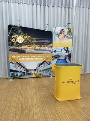Custom Portable Trade Show Booth Display 10x10FT Heavy Duty Aluminum  Tension Fabric Backdrop with LED Lighting and Engagement Features