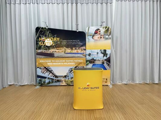 Custom Portable Trade Show Booth Display 10x10FT Heavy Duty Aluminum  Tension Fabric Backdrop with LED Lighting and Engagement Features