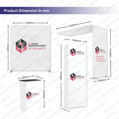 Trade Show Booth Portable Aluminum Tension Fabric Display with Shelves Podium and LED Lighting for Exhibitions and Events