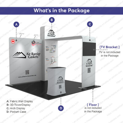 Custom Trade Show Booth with Portable Fabric Banner Podium and LED Lighting for Professional Event Space Transformation