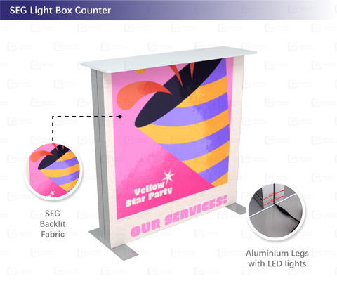 SEG Light Box Display System Offering Quick Assembly and Dye Sublimation Printing for Eye Catching Visuals at Events