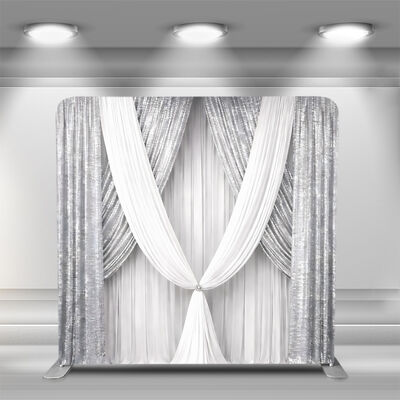 Silver Sequin Drape Pillow Case Cover Backdrop Custom Trade Show Advertising Banner Tension Fabric Display Portable Backdrop Stand