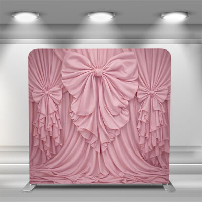Pink Bow Drape Pillow Case Cover Backdrop Custom Trade Show Advertising Banner Tension Fabric Display Portable Backdrop Stand